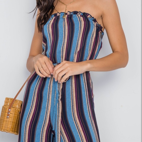 Closet clear🚨stripes strapless flare leg jumpsuit - Picture 5 of 6